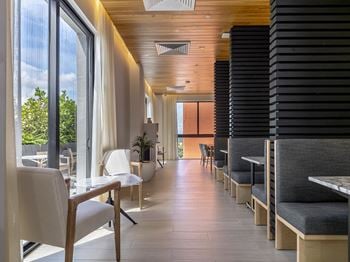 Rooftop lounge with separate co-working space